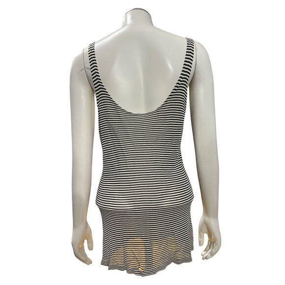 CCC Black And White Striped Scoop Neck Tank Top With Stretch Fit And Flared Hem - Picture 4 of 9